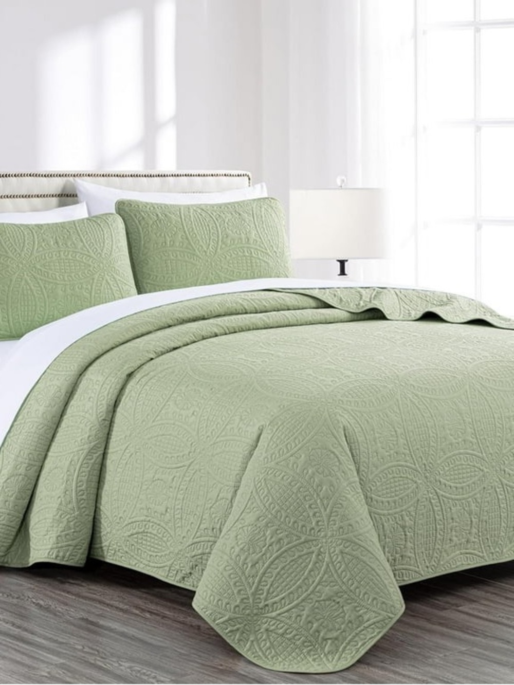 Quilted Coverlet Set in Sage Green - 3-Piece king Bedspread